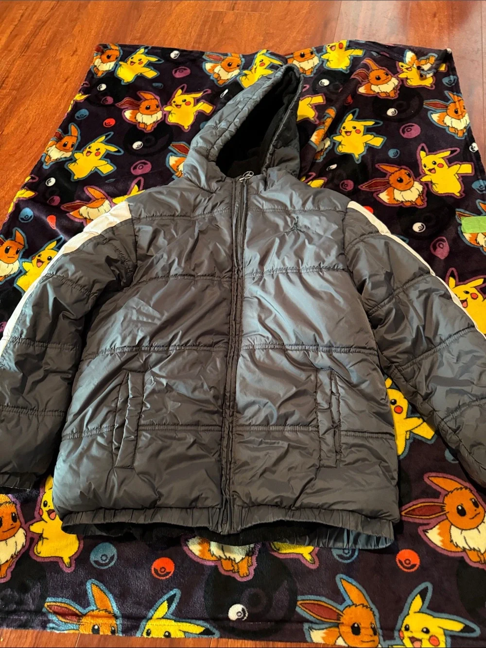 Jordan Kids Hooded Puffer Jacket in Gray with White Accents